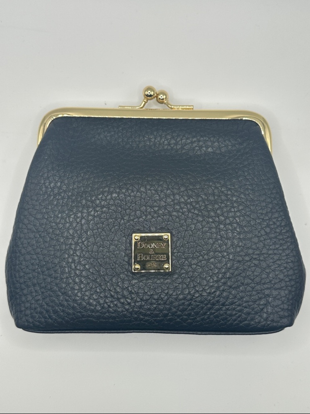 Dooney & Bourke Navy Pebbled Leather Kiss-Lock Coin Purse with Gold Hardware